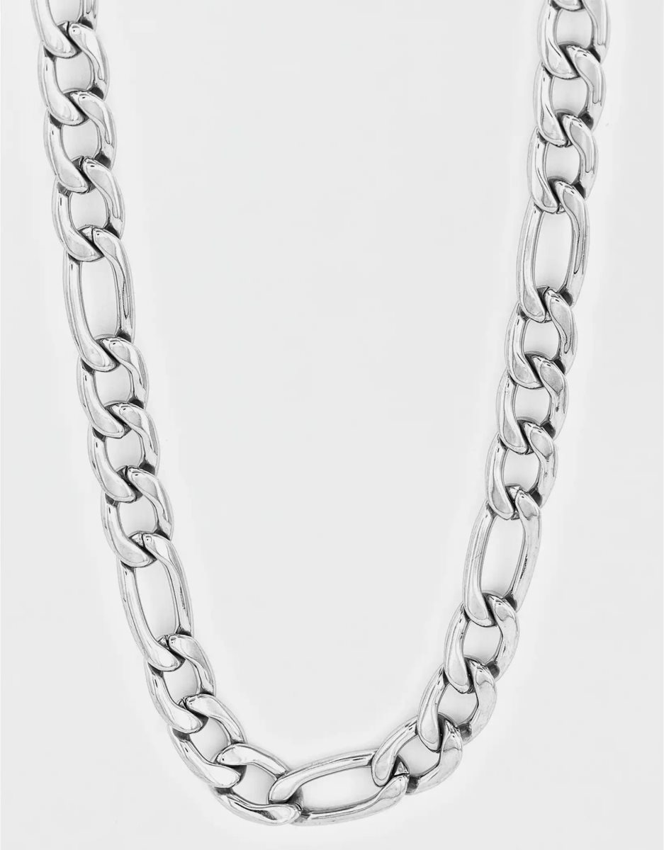 Bijoux American Eagle Polished Stainless Steel Figaro Chain Necklace Argent Homme | DVB-25592899